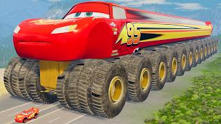 GIANT Long McQueen with HUGE TRACTOR WHEELS vs Small Lightning McQueen | BeamNG.Drive screenshot 4