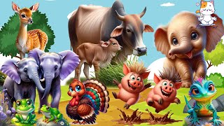 Happy Animal Moments, Familiar Animal Sounds: Elephant, Cow, Deer, Pig, Frog,Turkey - Animal Videos