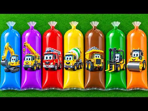 Finding Construction Toy Vehicles, Excavator, Ambulance, Bulldozer, Forklift, Steamroller, Crane,...