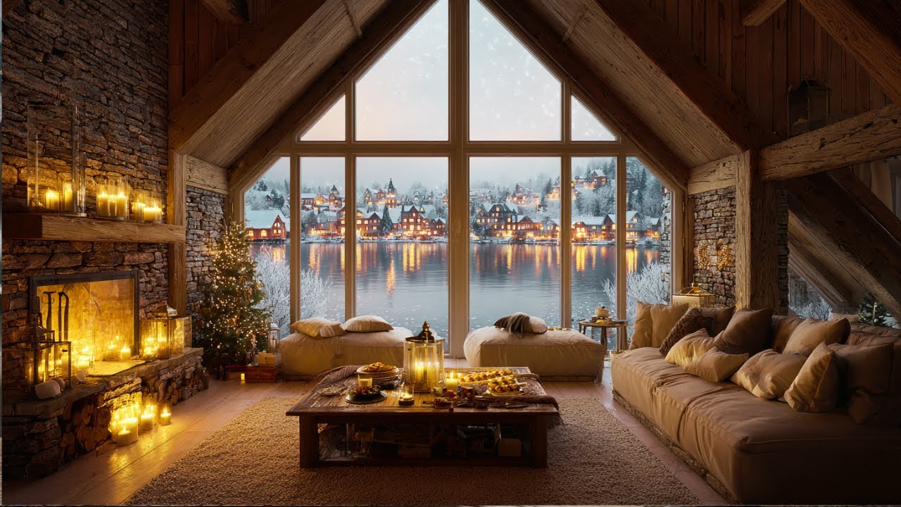 Cozy Winter Cabin LIVE ❄️ Warm Fireplace & Calm Morning Background Music