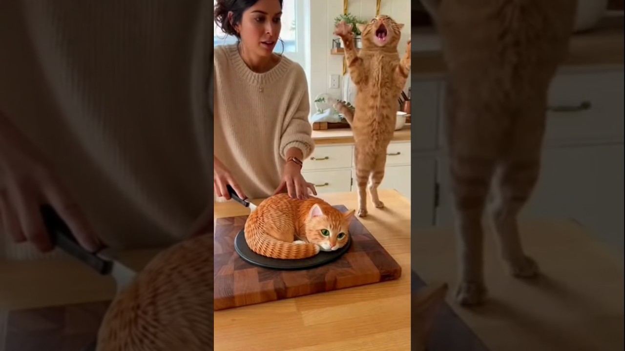 Real Cat Goes Wild Watching a Cake That Looks Like Her! 😹 