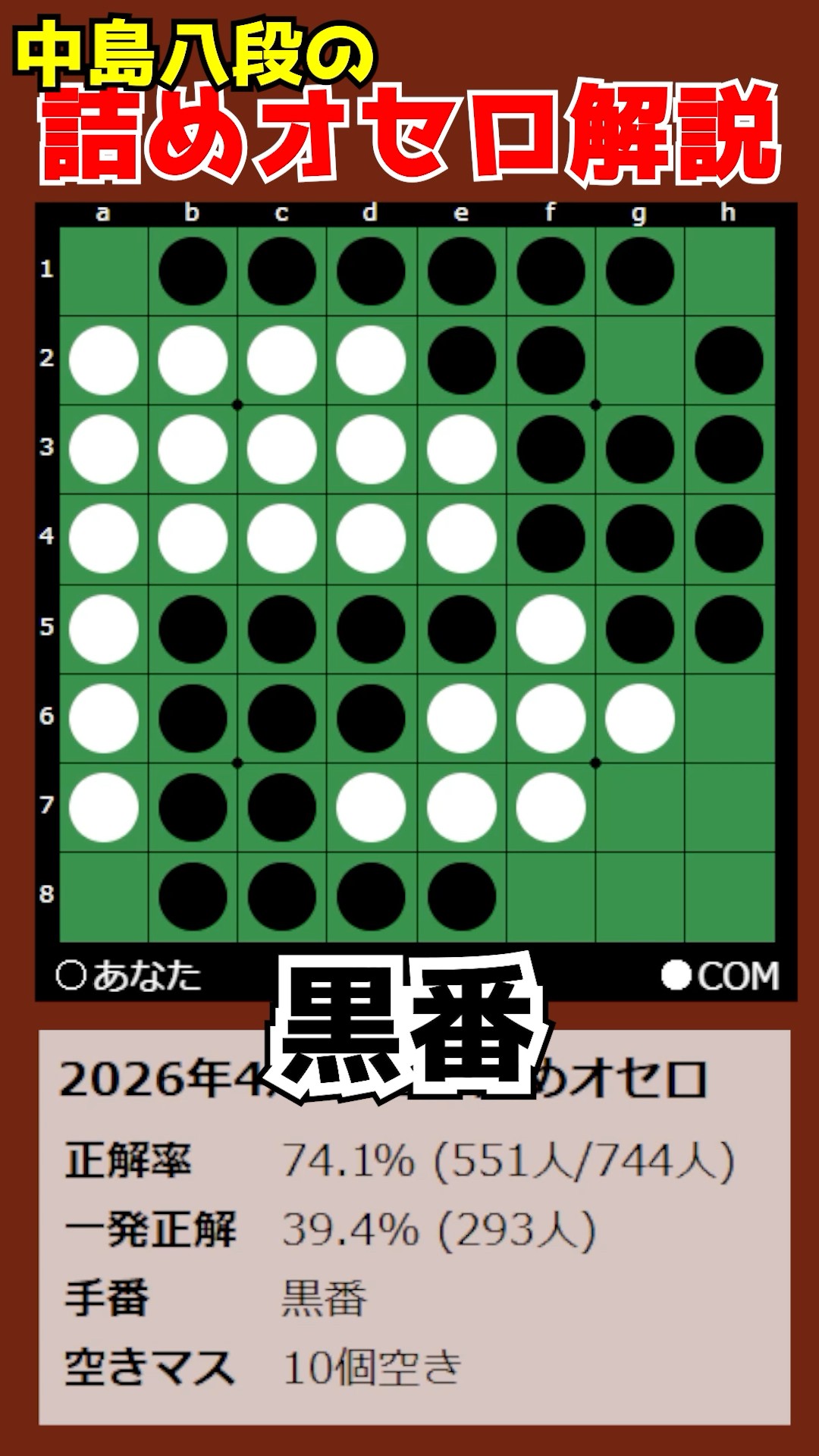 中島哲也のオセロセミナー　XBOX　Tetsuya Nakajima's Commentary on Othello problems by Nakajima 8-dan 2026/04/26