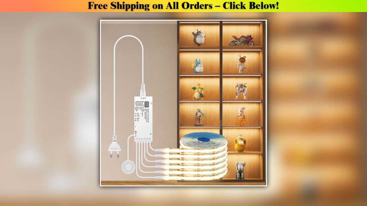 COB LED Strip Light Under Cabinet Collection Display Bookcase Wardrobe Closet Lamp Tape Penetrable