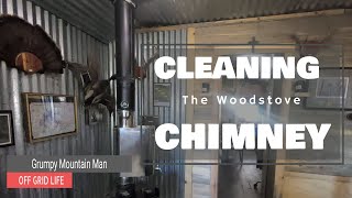 Cleaning the Wood Stove Chimney at the Off the Grid Cabin  Homestead