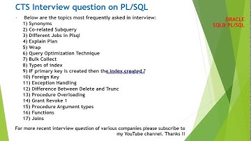 Cognizent interview questions on SQL and PLSQL