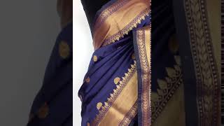 Navy Blue Banarasi Silk Saree with antique gold zari buttas