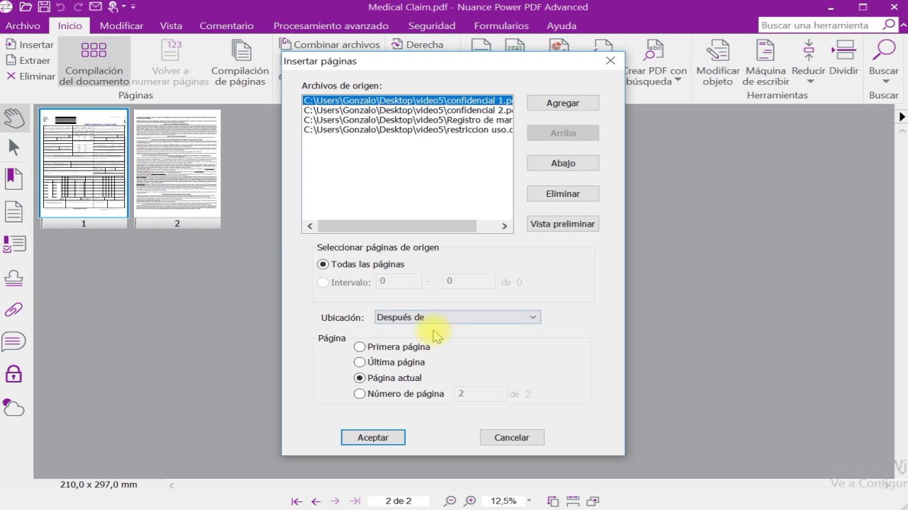 Combinar un archivo en un único PDF