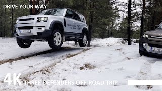 Defender Off Road Test in Sand, Snow, Mud and in the Sea \\ Three different cars trip and fun