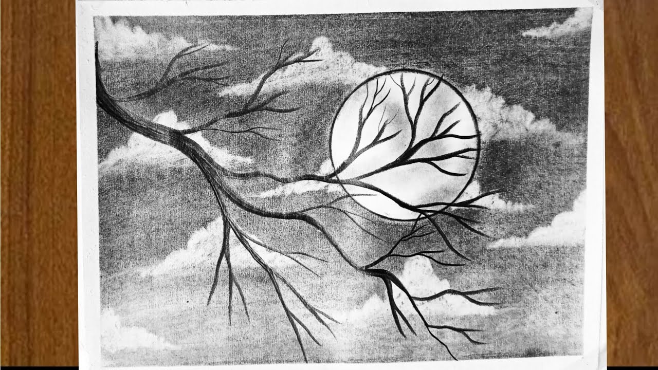 How to draw a moonlight scenery pencil drawing for beginners stepbystep ...