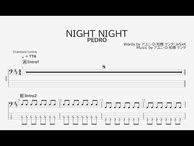 【ベース譜】NIGHT NIGHT/PEDRO【4弦/TAB譜】/NIGHT NIGHT/PEDRO/BASS TAB/