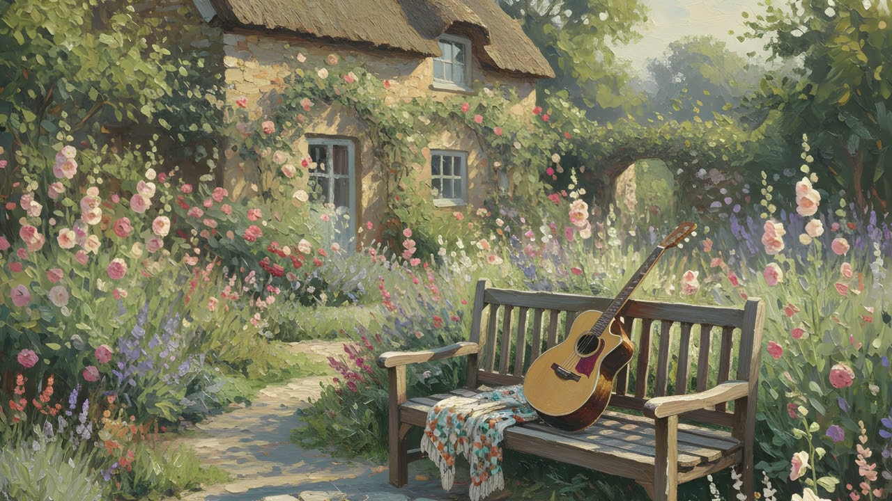 Garden Guitar Cottagecore Picnic TV Art UHD Silent Screensaver Wallpaper 2 Hours Painting Background
