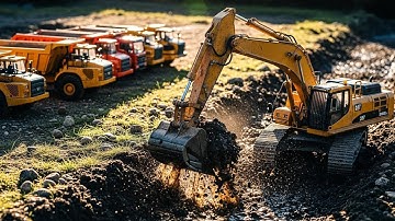 Realistic RC Canal Building – Excavators Dig, Trucks Haul, Water Flows!