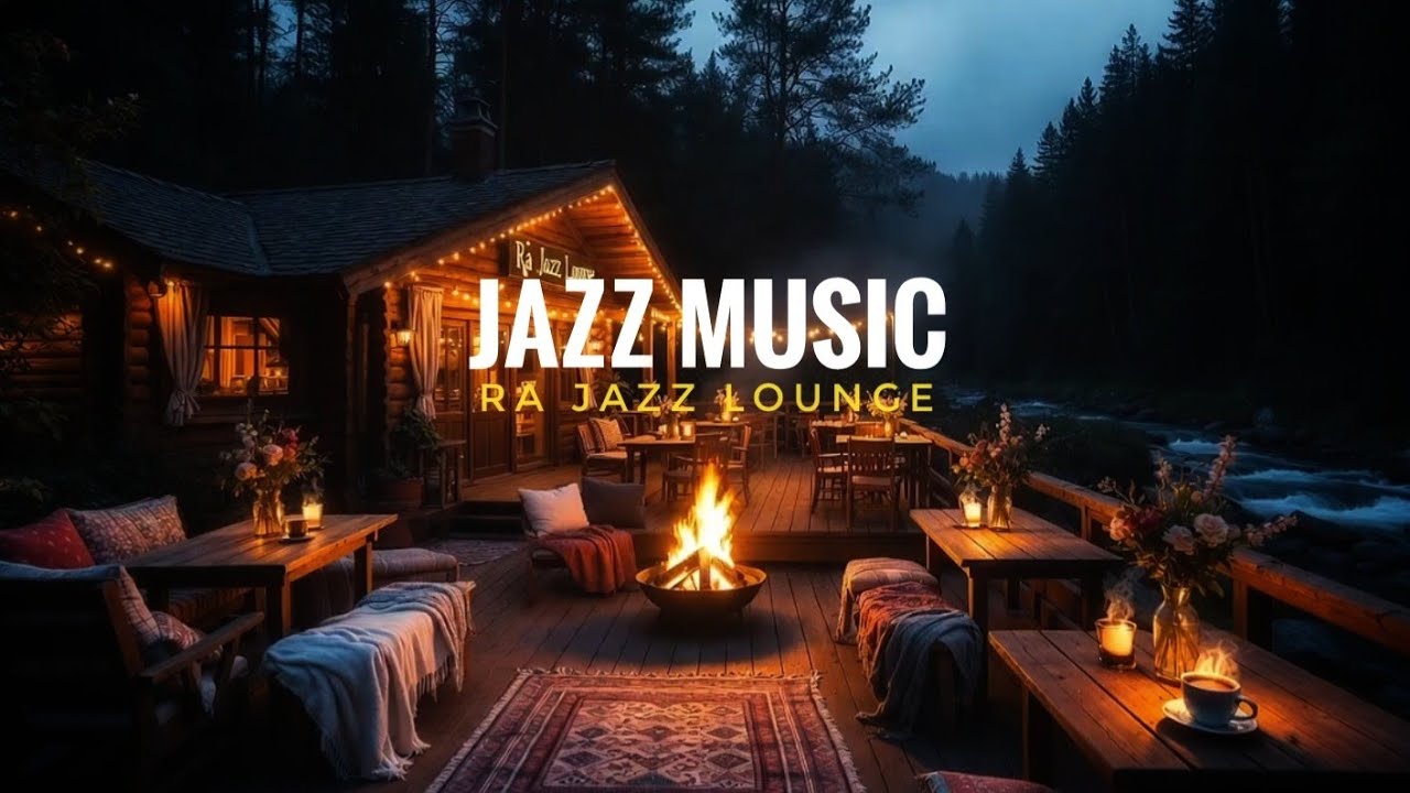 Cozy Log Cabin Jazz Nights | Fireplace Glow, River Flow & Smooth Jazz Vibes - Ra Jazz lounge 