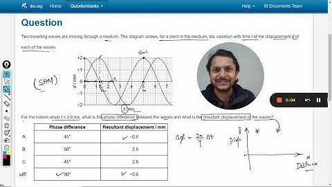 Two travelling waves are moving through a medium. The diagram shows, for a point in the medium, the