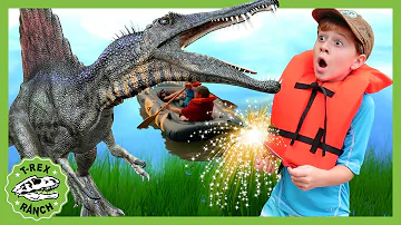 GIANT Spinosaurus Attack and Fireworks! Plus More T-Rex Ranch Adventures