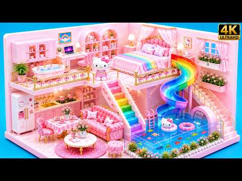 🎀 DIY Miniature House ❤️ Hello Kitty Barbie Dream Home with Magical Rainbow Pool