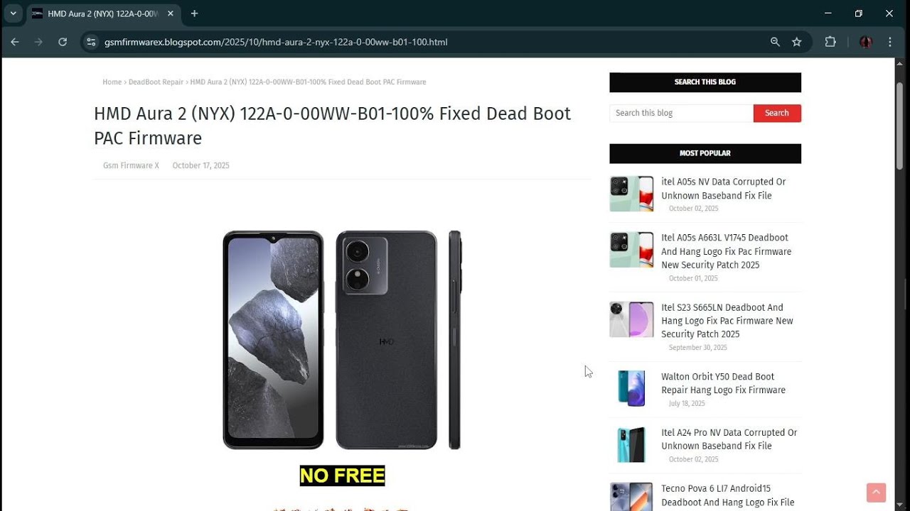 HMD Aura 2 NYX 122A 0 00WW B01 100% Fixed Dead Boot PAC Firmware