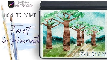 Watercolor trees in Procreate - Digital forest on IPad - Skillshare class + free brushes