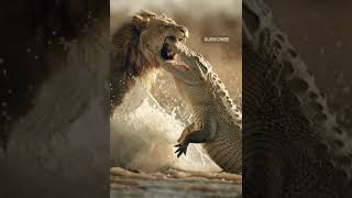Lion vs Croc: Epic Water Brawl Caught on Camera!🐊 #shortsfeed #shorts #shortvideo #lion #animals