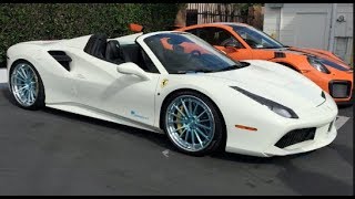 Ferrari 488 spider 3.9 l twin-turbo v8 661 bhp 561 lb-ft 0-62 mph 3.0
seconds top track speed 203 wheels: cs35s frozen blue with chrome lip