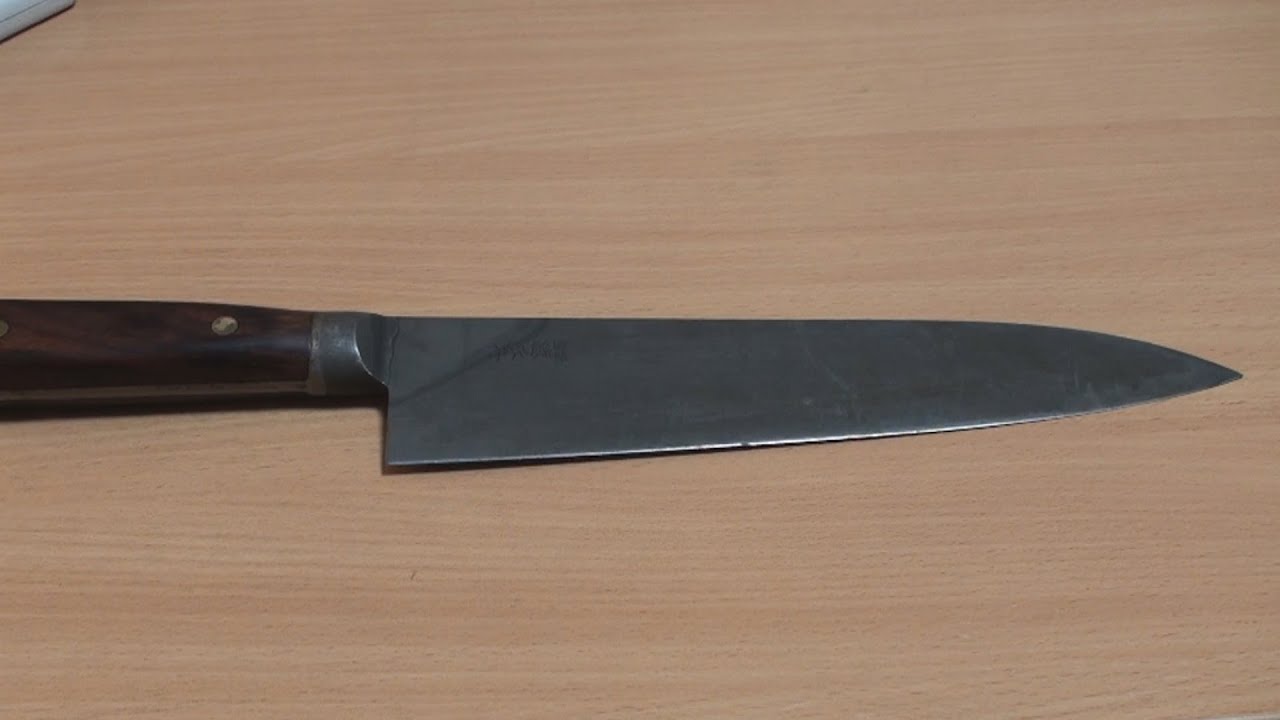 Японский шеф нож из углеродки. Ассиметрическая заточка эльборами.