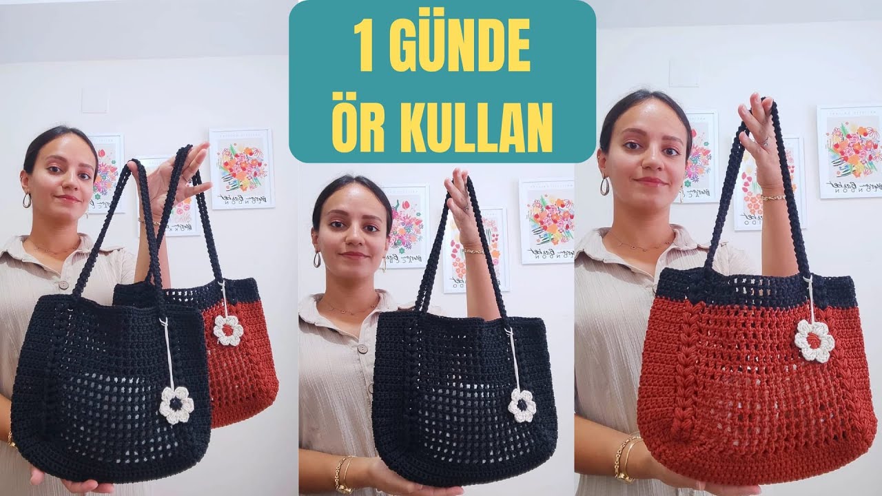 🧶 1 Günde Ör – Kullan! Tığ İşi Kolay Makrome Çanta Yapımı 🧶
