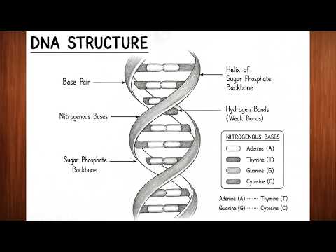 DNA Double Helix Structure Diagram Drawing Easy Step by Step | DNA Drawing with Labels