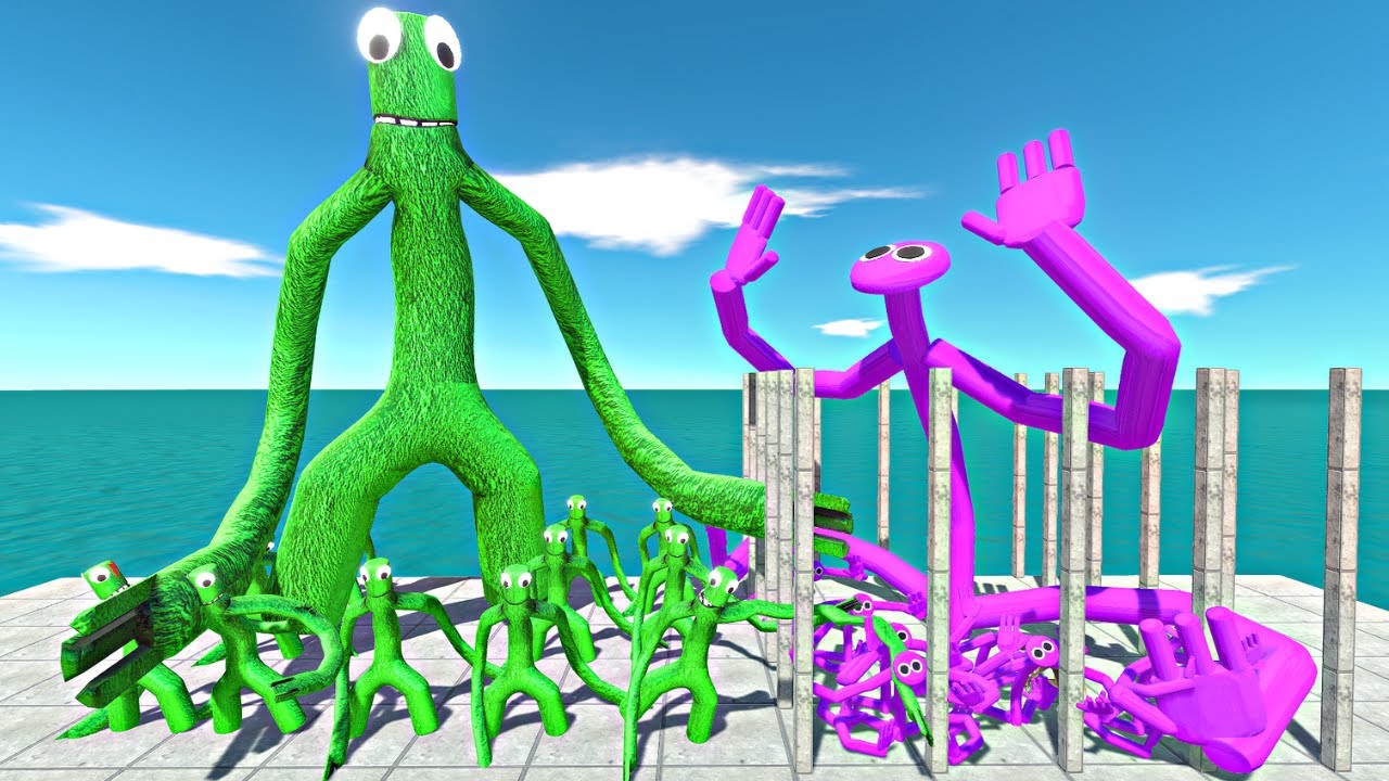 Rainbow Friends Green Rescues Rainbow Friends Purple and Fight - Animal Revolt Battle Simulator