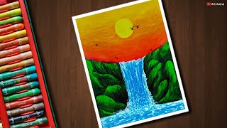 oil beginners pastels drawing waterfall step