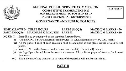 CSS PAST PAPERS - 2020 - GOVERNANCE & PUBLIC POLICIES - OPTIONALLY SUBJECT  (GROUP 3)