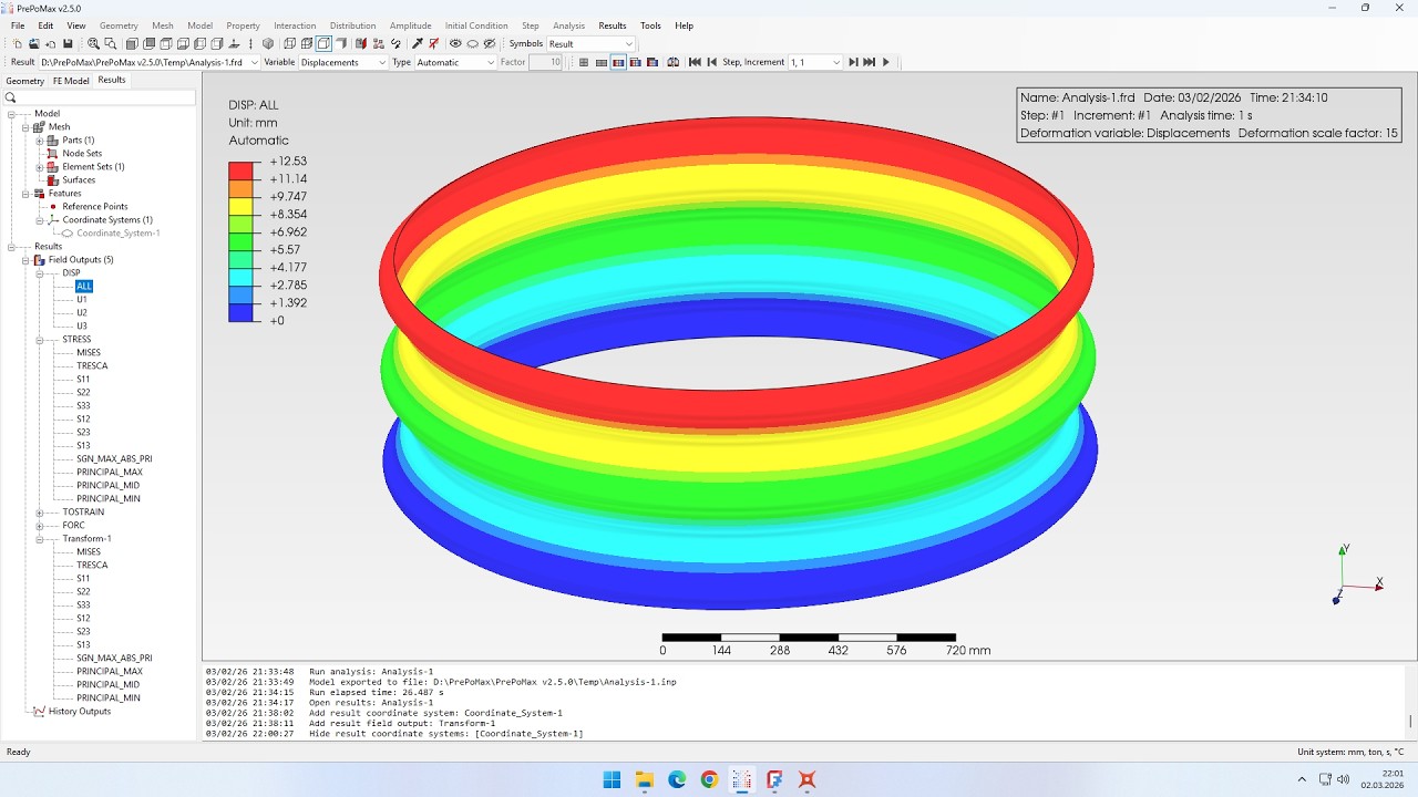 PrePoMax (CalculiX FEA) - Урок 56 - Гофрированная труба (внизу)
