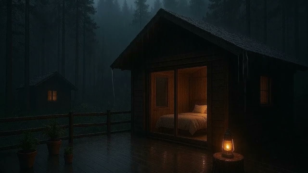 Heavy Rain Beating Relentlessly on the Forest Beyond a Shelter