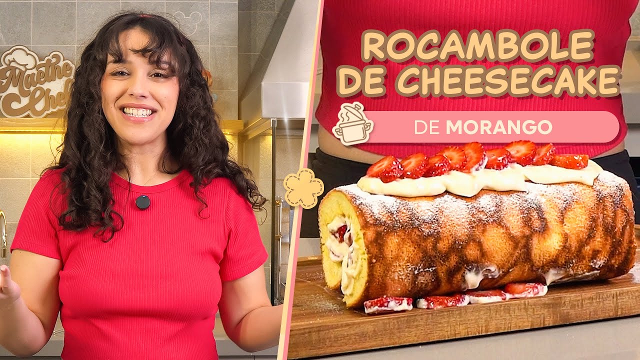 Rocambole de Cheesecake de Morango - Maethe Chef