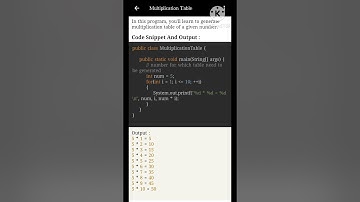 Java program to print multiplication table#java #multiplicationtable #javacodes #short #javatutorial