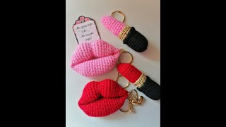 llaveros de labios y labial tejidos a crochet