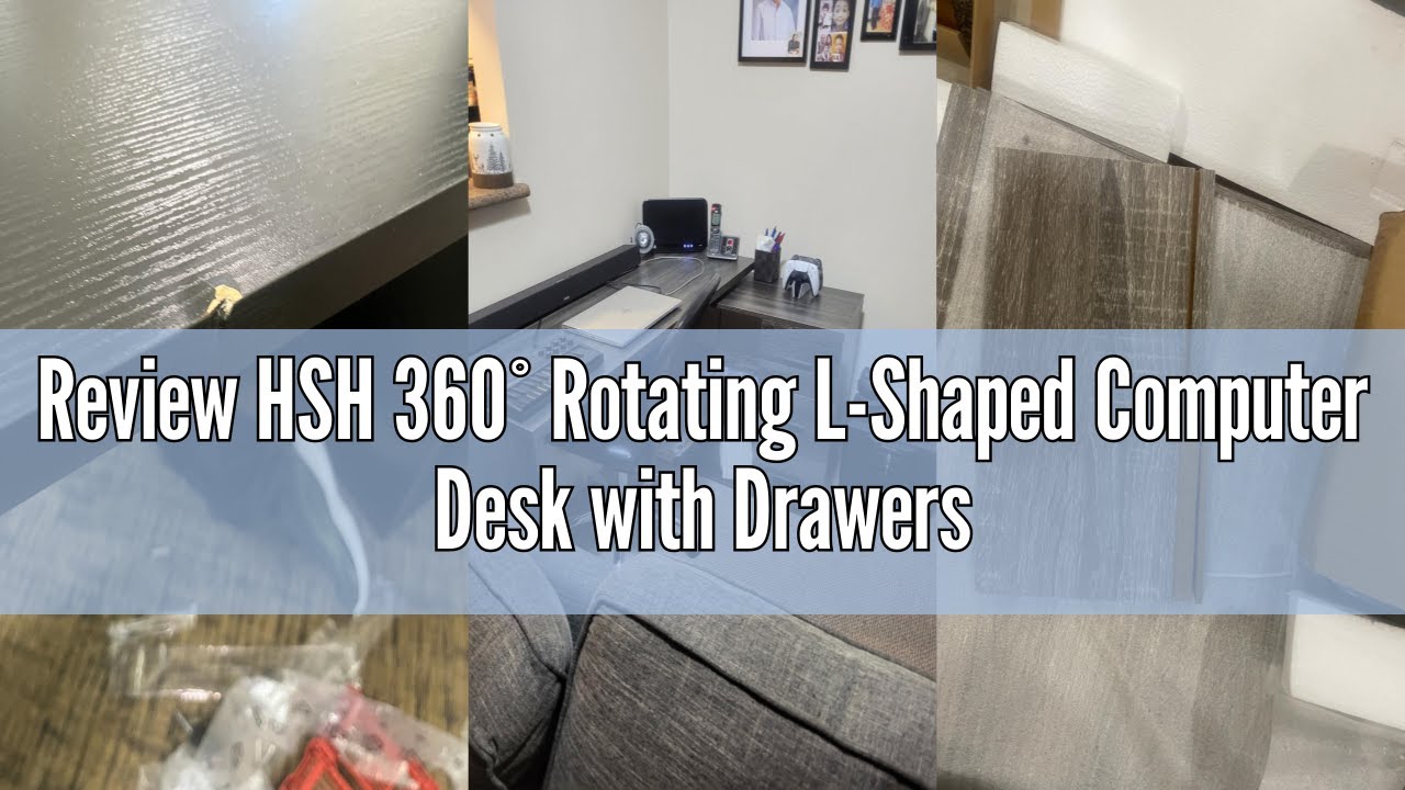 Review HSH 360° Rotating L-Shaped Computer Desk with Drawers, Industrial Home Office Desk with Stora
