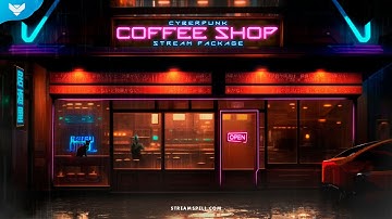 StreamSpell | Cyberpunk Coffee Shop Stream Package │ Twitch Overlays for OBS Studio, Streamlabs
