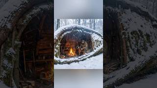 winter Bushcraft ❄️ Warm &amp; Cozy Shelter + Clay Oven Survival in Hollow#survival