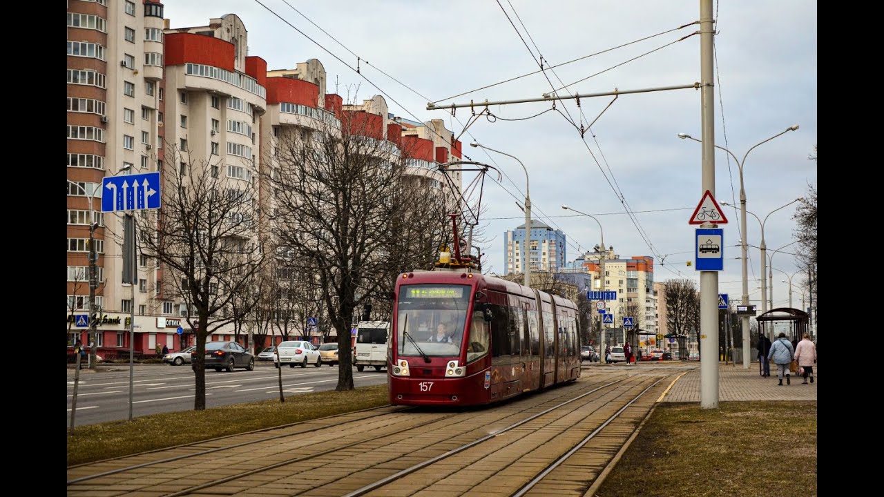 Трамвай БКМ-84300М борт. №157 маршрут №11 в Минске (ПОЕЗДКА)