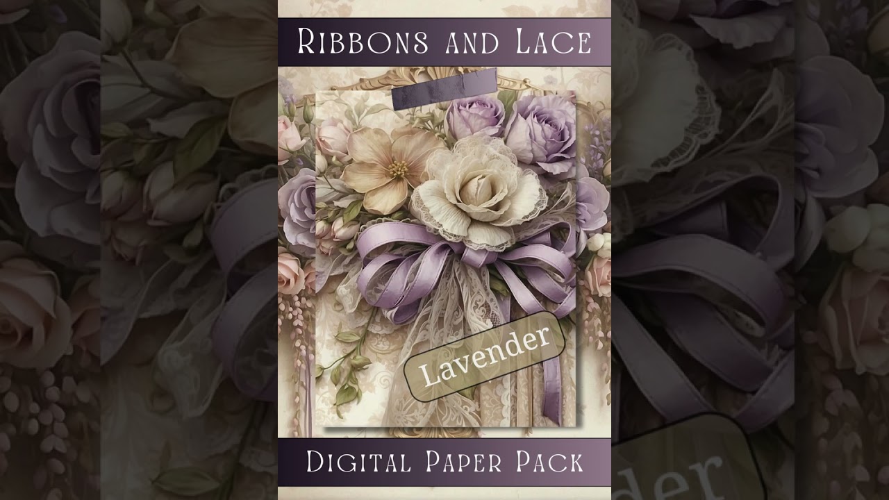 Floral Lavender Ribbons and Lace Digital Paper Pack  