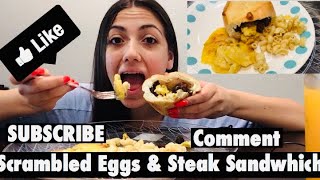 Scrambled eggs & steak sandwhich mukbang! #mukbang #eatingshow #brunch
#cookingshow #eggs #steak