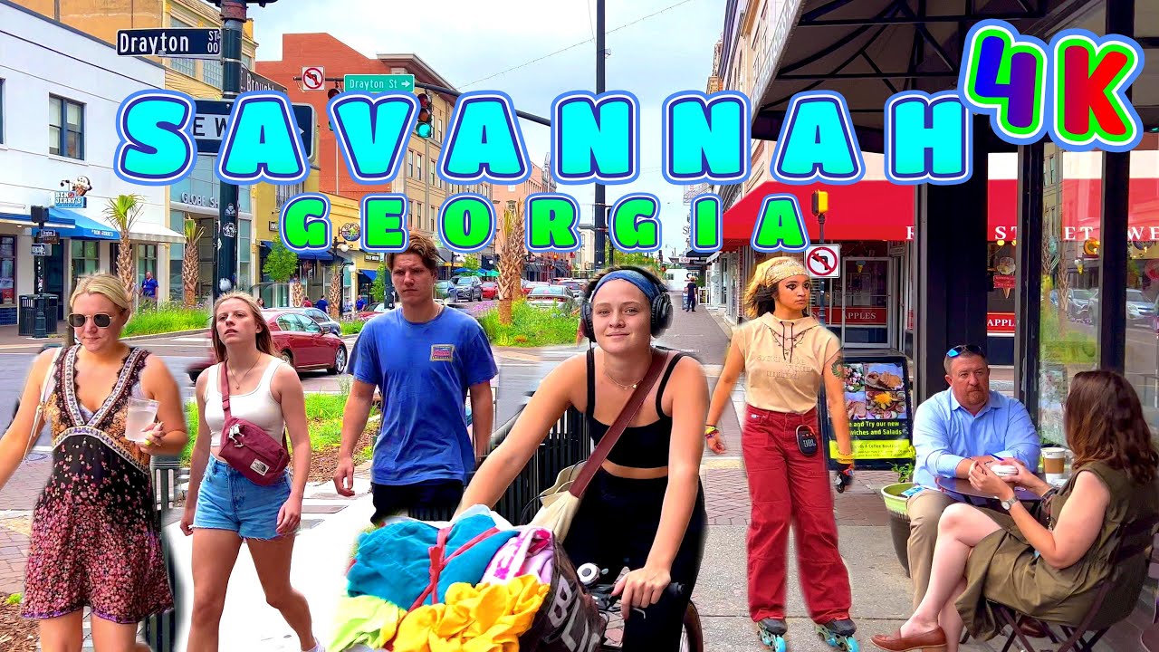 Savannah's Most Famous Street, Broughton Street Walk on a Beautiful Day, USA 4K UHD