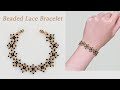 DIY Beaded Lace Bracelet with Black and Gold Seed beads / How to Make Beaded Bracelet 手工串珠蕾丝手链