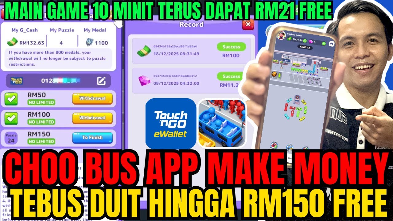 ChooBus App Baru Keluar ‼️ APP GAME DAPAT DUIT FREE TOUCH N GO RM50, RM100 & RM150