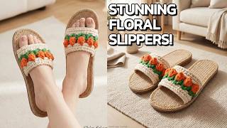 Crochet slippers with intricate floral designs | step by step