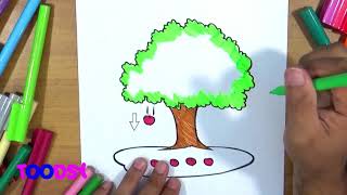 How to Color Four Apple Falling Under An Apple Tree Coloring Page