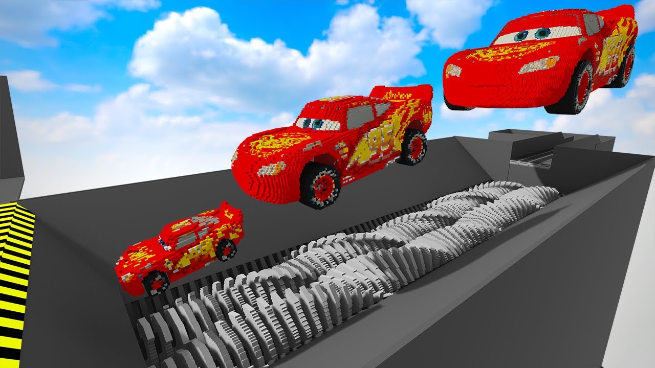 Mcqueen Cars Fall Through The Spiked Massager Into The Longest Shredder Factory | Teardown