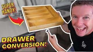 LIVE | Jayco under sink Drawer Conversion - remove the flap and install a Kmart Cutlery Tray Insert!