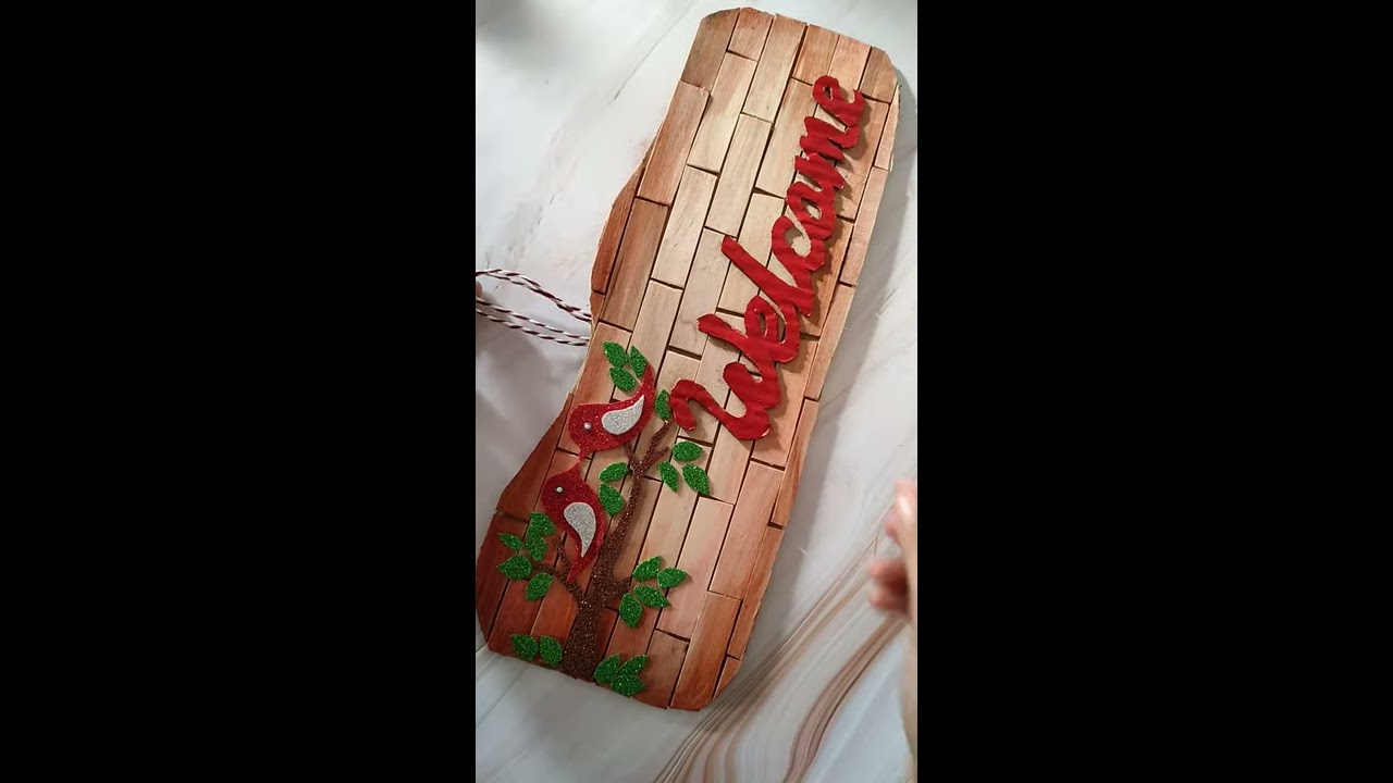 DIY Welcome Board For Home Cardboard Craft Popsicle Door Hanger Shorts