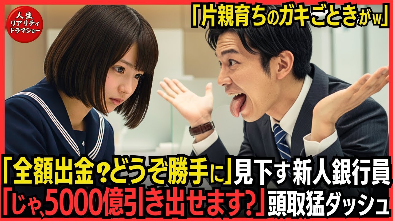 「全額出金？片親育ちのガキが！どうぞご自由に」病気の母の為、預金を下ろしに来た作業着姿の少女を嘲笑し見下した新人銀行員。翌日、5000億円解約で支店が崩壊。亡き父が残した財産とは#泣ける話 #感動